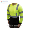 Amarillo o naranja ANSI reflexivo Hi Vis camiseta de seguridad de manga larga de alta visibilidad con bolsillo en el pecho